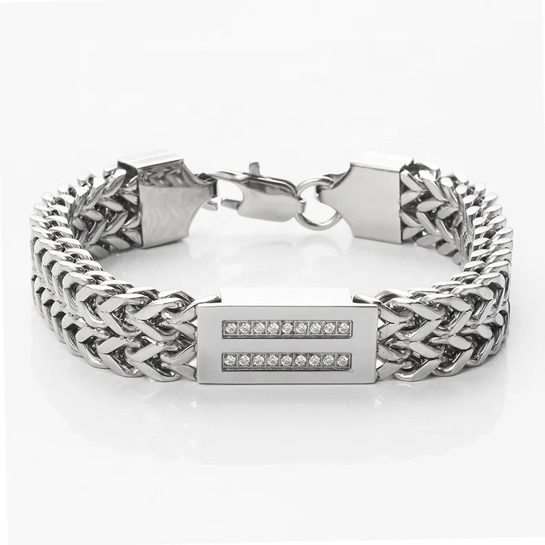 OUMI Popular Two Tone CNC Stainless Steel Franco Link Chains Cuff Silver Bangle Bracelets