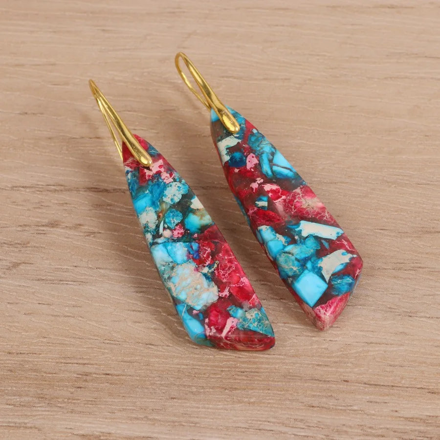 SC New Style Bohemian Geometric Earrings Retro Vintage Earrings Stylish Colorful Natural Stone Earrings for Women