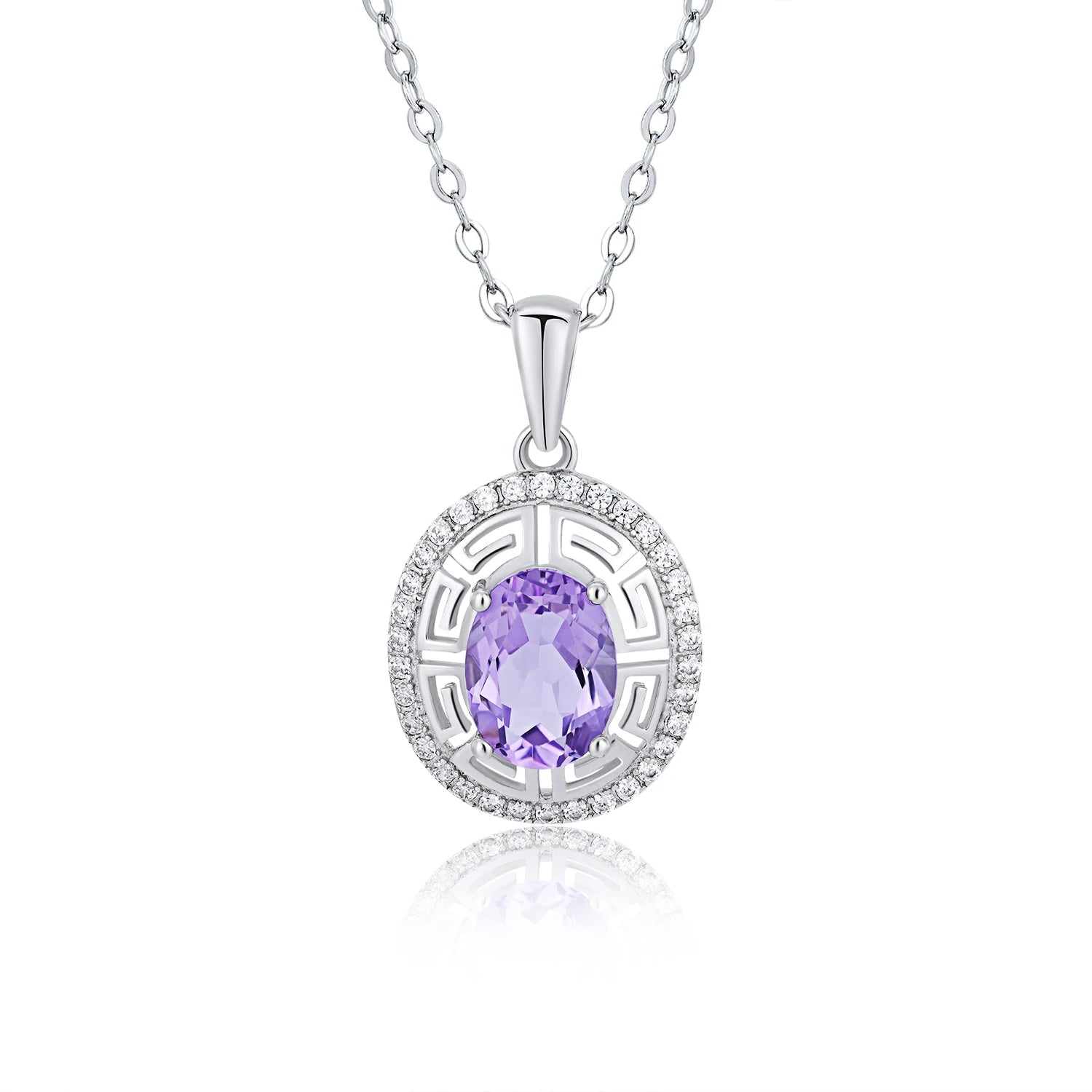 YBO Customizable 925 Sterling Silver Fine Jewelry Trendy Oval Natural Amethyst Hollow Out Pendant Geometric Design for Weddings