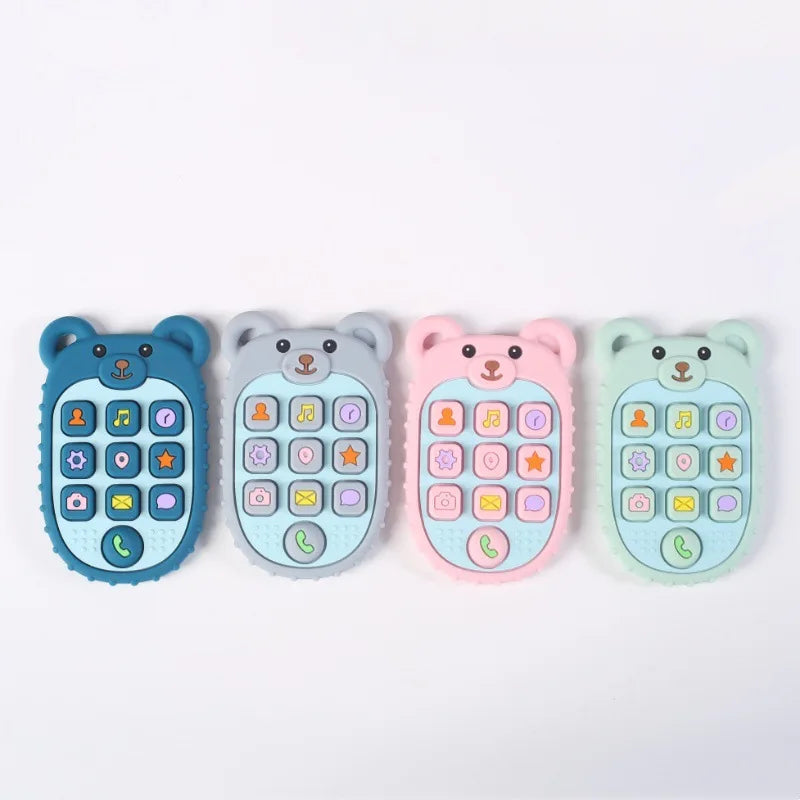 Baby Anti-Chewing Silicone Toy Boilable Oral Stage Teether Cartoon Pattern Manual Simulation Phone Button for Teething Stage