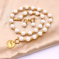High Quality Wholesale Stainless Steel Jewelry Set Fashion Necklace Bracelet Pearl Earrings Embossing Jewelry Set for Women
