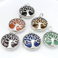 Wholesale Silver Plated Copper Natural Rose Quartz Tiger Eye Black Onyx Tree of Life Pendant for Women Men Necklace