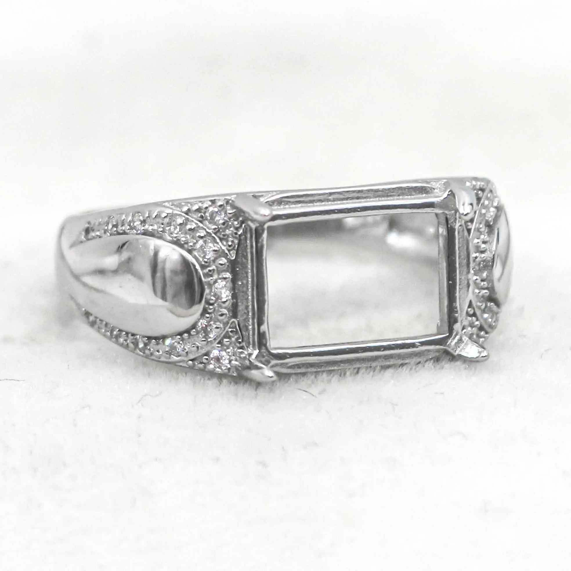 Sterling Silver 8*11mm Semi Mount Men's Ring Frame Empty Blank Claw Setting S925 Base Holder Without Center Stone for DIY Inlay