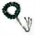 Green Natural Agate Diamond Cut 10mm Beads Gold Plated Silver Religious Islamic Misbaha Prayer Beads Tasbih Muslim Rosary