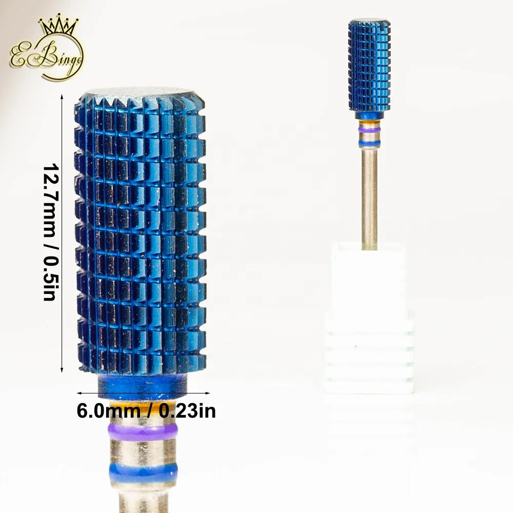 3/32" Long Shank Right Hand Blue 6.0mm Large Big Barrel Professional Carbide Efile Safety Drill Nail Bits with Chamfer