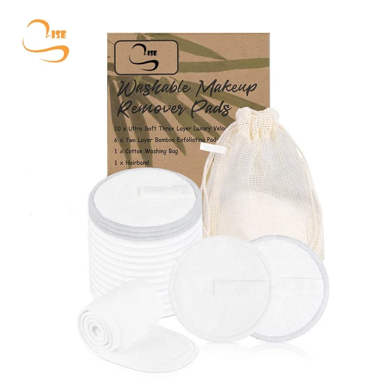 3.15"  Round Reusable Bamboo Terry Facial Skin Clean Pads Chemical Free Soft Makeup Remover Pads With Headband