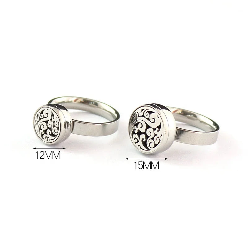 Simple Stainless Steel Aromatherapy Buckle Charm Rings Expanding Fragrance Cotton Sheet Open Ring Perfume Essential Oil Ring