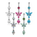 316l Surgical Steel Curved Bar Women Navel Piercing Jewelry New Crystal Butterfly Pendant Button Belly Ring