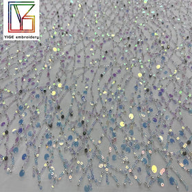 New Arrival Fashion Embroidery Pearl Tulle Bridal Lace French Luxury Women Wedding Fabrics Sequin Fabric