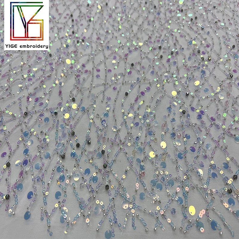New Arrival Fashion Embroidery Pearl Tulle Bridal Lace French Luxury Women Wedding Fabrics Sequin Fabric