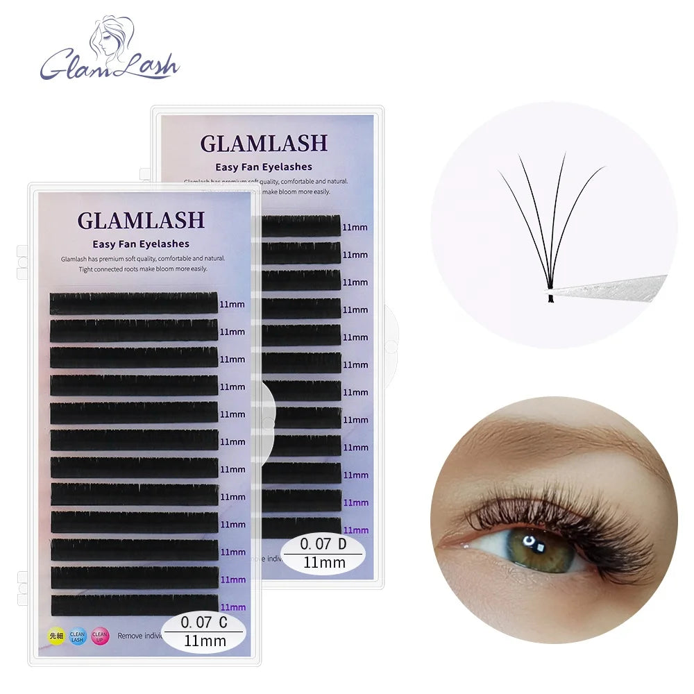 GLAMLASH Soft Automatic Flowering Fast Fan Self-Making Easy Volume False Lashes Natural Style Makeup Cilia Bloom
