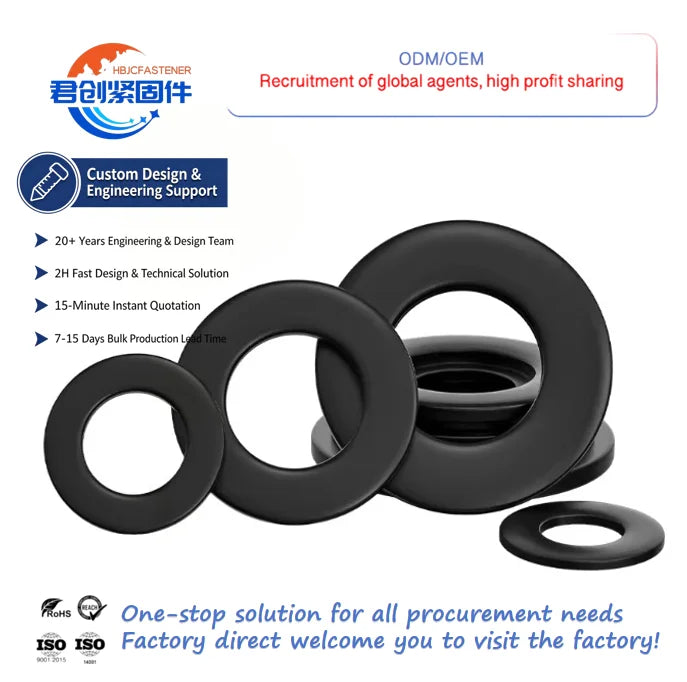 ISO 7089 High Strength Carbon Steel Flat Washers Various Styles with Black Oxide Finish for Industrial Construction Use