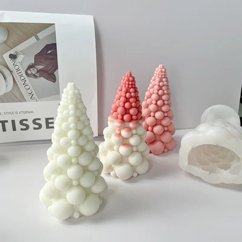 2023 New Design 3D Christmas Tree Candle Mold DIY Plaster Epoxy Resin Bubble Christmas Tree Candle Silicone Mold