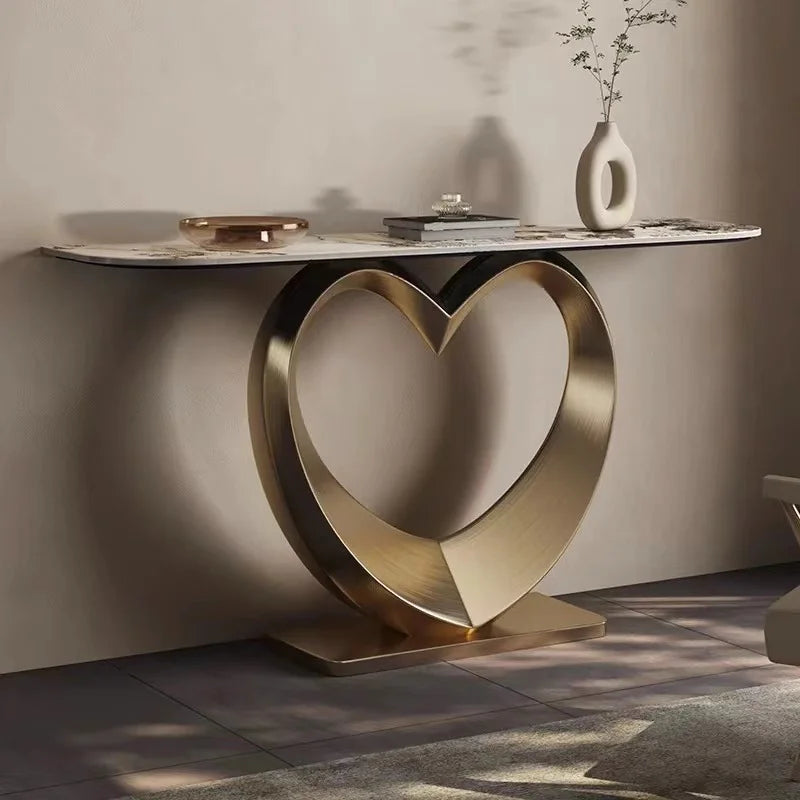 Luxury Gold Base Console Table Unique Heart Design Sintered Stone Decorative Table for Living Room Home Furniture Storage