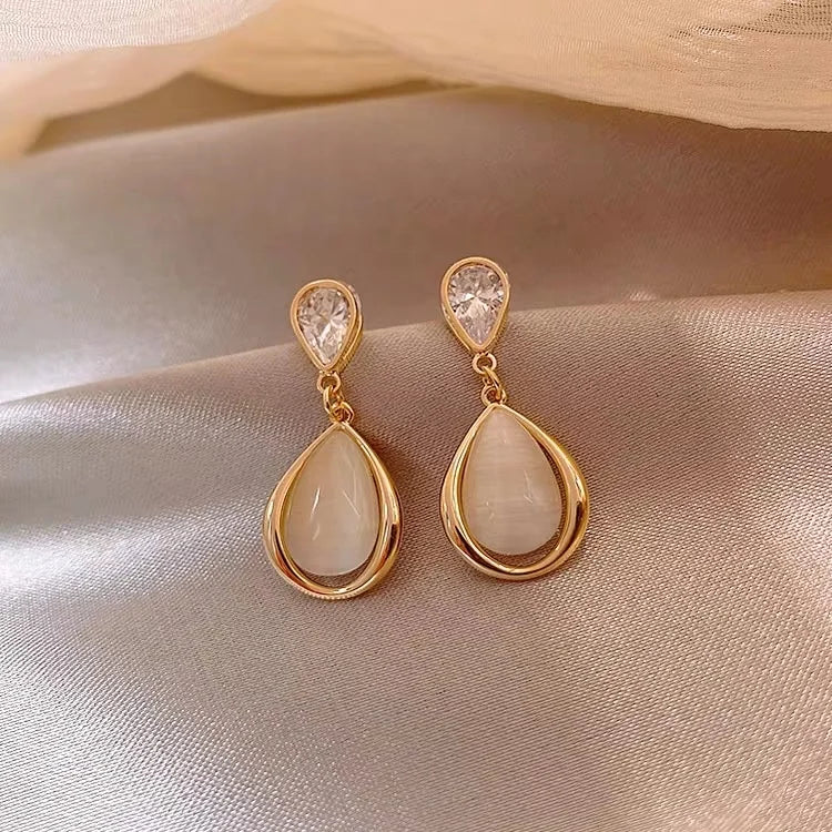 GT 2022 925 Silver Needle Zircon Water Drop Earrings Female Opal Drop Earrings Fresh Long Temperament New Trendy Earrings