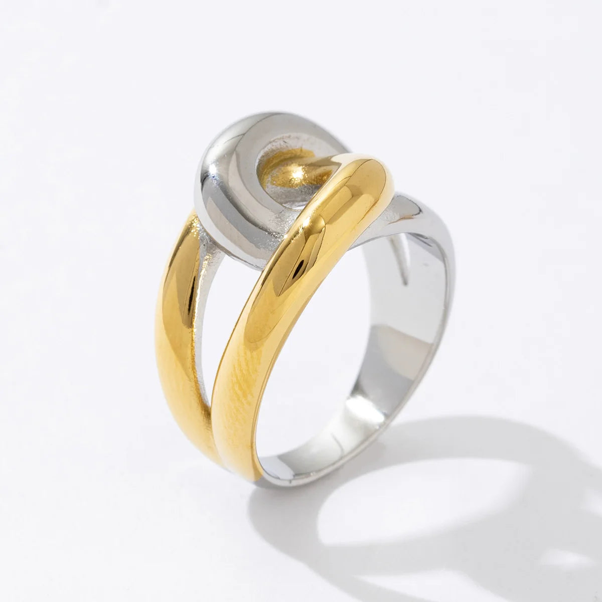 Wholesale Silver Gold Plated Stainless Steel Minimalist Twist Irregular Princess Cut Gemstone Ring Vintage Unisex