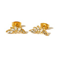 Exquisite Rhombic Curved Flower Zircon Statement Earrings Stainless Steel 18K Gold Plated Fashion Jewelry Stud Earrings