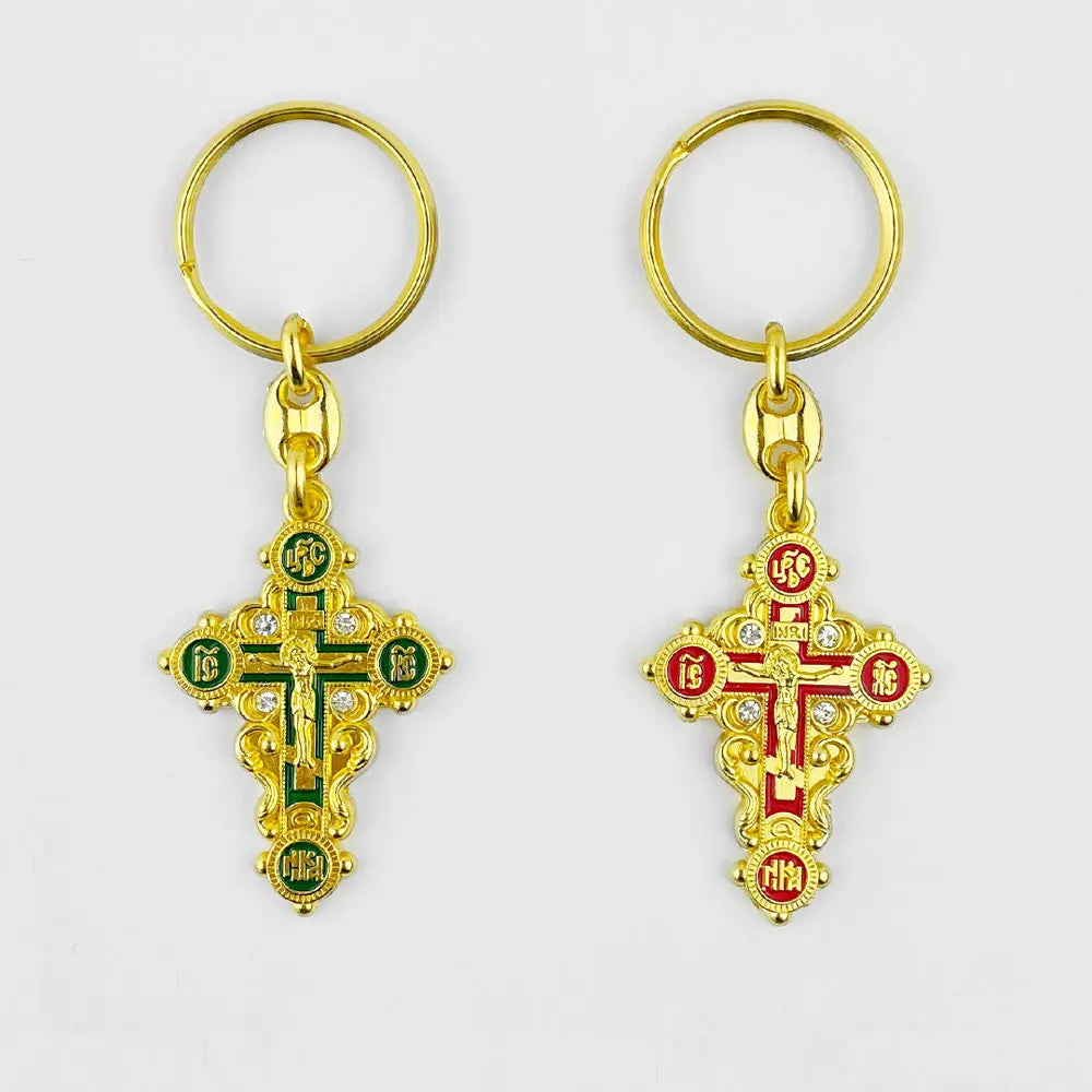 HT Wholesale Zinc Alloy Gold Plated Key Chain Holy Religious Mini Orthodox Cross Jesus Pendant Cross Keychain
