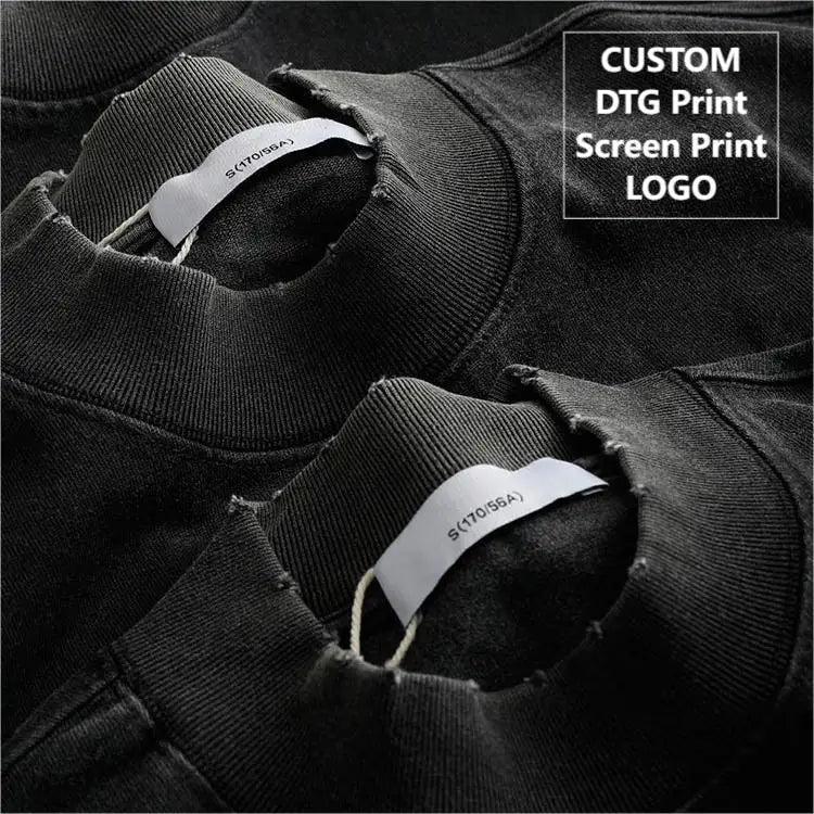 OEM Custom 425 GSM Men's Distressed Oversized Acid Wash t Shirt 100 Cotton Black 3d Puff Print Blank Vintage Tshirts for Men