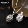 Real Pure Sterling Silver 925 Pendant for Women Plum Engraved Openable Pearl Cage Pendant Charm Pendulum