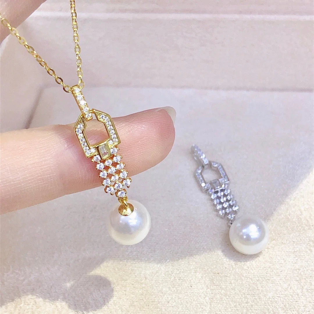 P1570 9-10mm DIY Natural  Freshwater Pearl Charm Pendant Necklace Accessory 925 Sterling Silver Jewelry for Women Without Chain