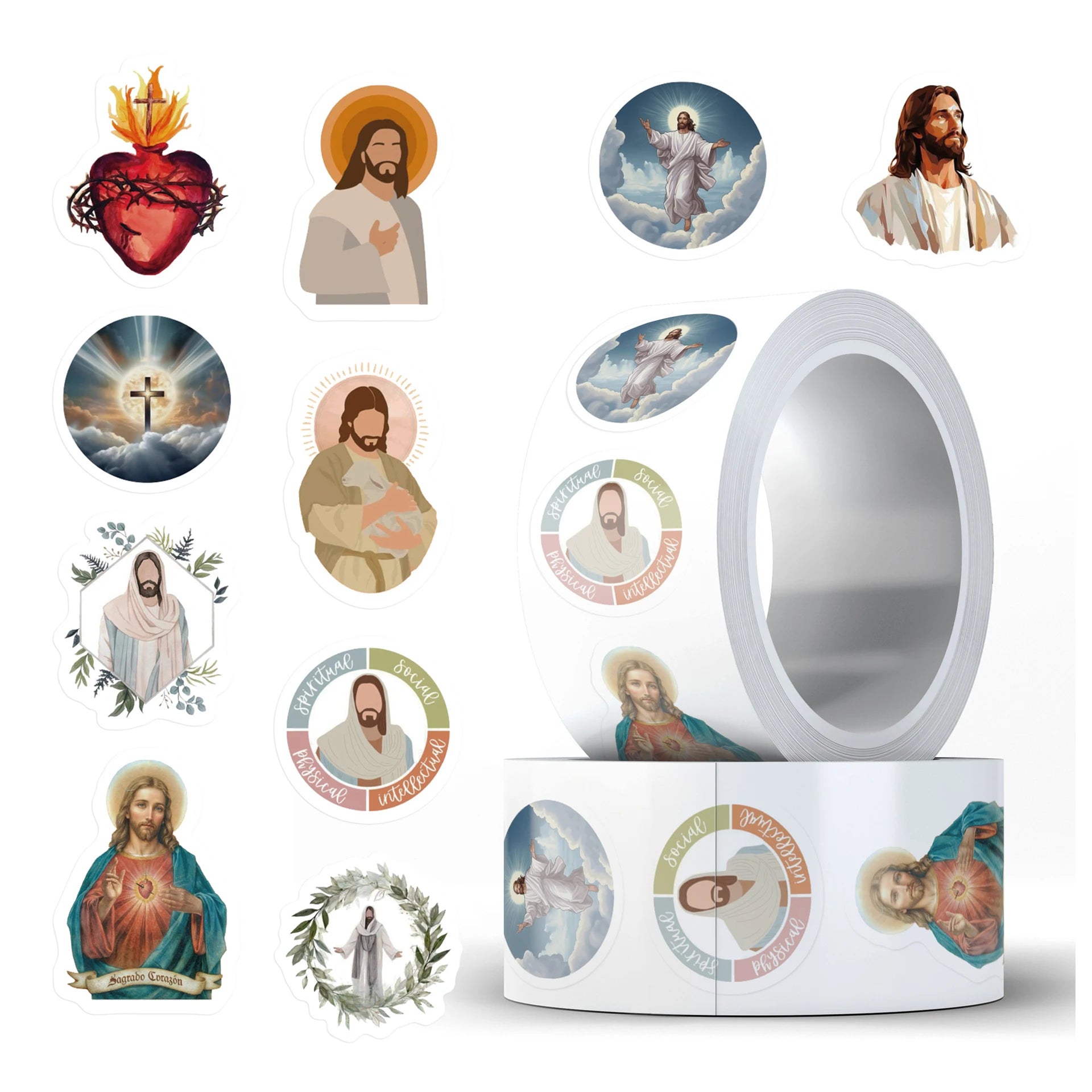 500Pcs Art Style Jesus God Father Stickers Roll 1 Inch Christian Gift Envelope Sealing Sticker