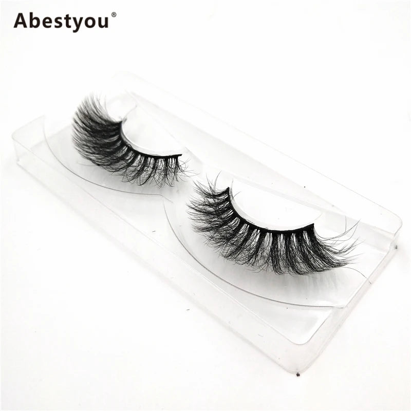 Abestyou 1Pair 3D Faux Mink Full Strip Eyelashes Natural Length 14-18MM Soft Long Thick Handmade Black Cotton Band Full Volume