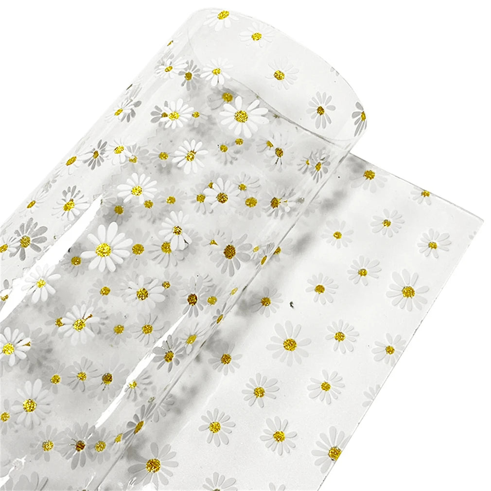 12"x 53" Transparent PVC Jelly Faux Leather Roll Small Daisy Printed Waterproof Vinyl Crafts Fabric for DIY Cosmetic Bag