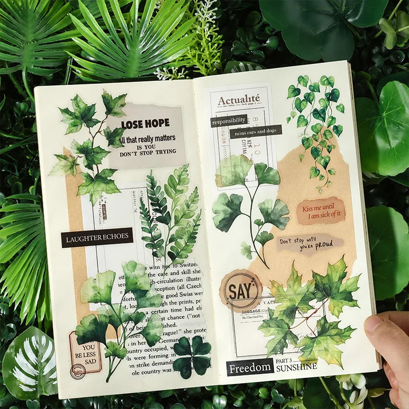 20 Sheets/pack Forest Leaf Shadow Handbook Sticker Pack Vintage Botanical Handbook Premium Feeling Stickers