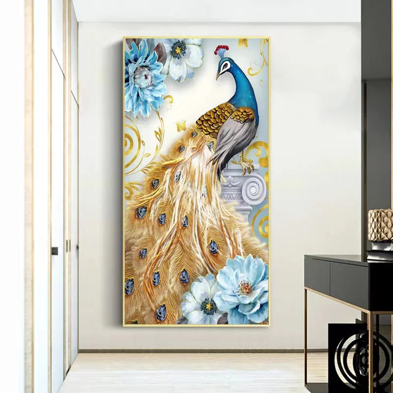 Modern Beautiful Wall Art Peacock Crystal Porcelain Decorative Paintings