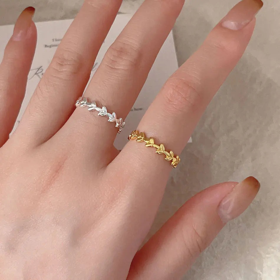 Vintage 925 Sterling Silver Geometric Leaves Shape Open Rings for Women Jewelry