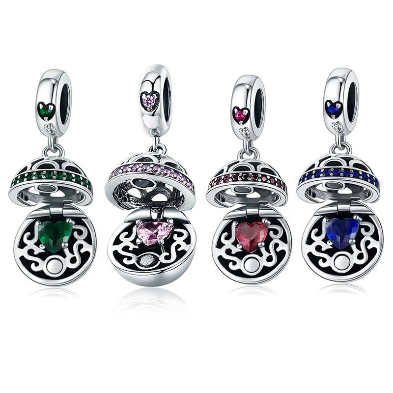 925 Sterling Silver Love Gift Box Beads Pink Cubic Zircon Charm Pendants Fit Original Bracelet Necklace Women Jewelry SCC689