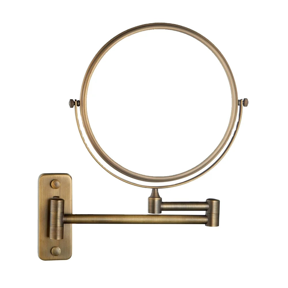 Beelee Wall Mounted Brass 8 INCH Two-Sided Swivel Extension Bathroom Shaving Makeup Mirror