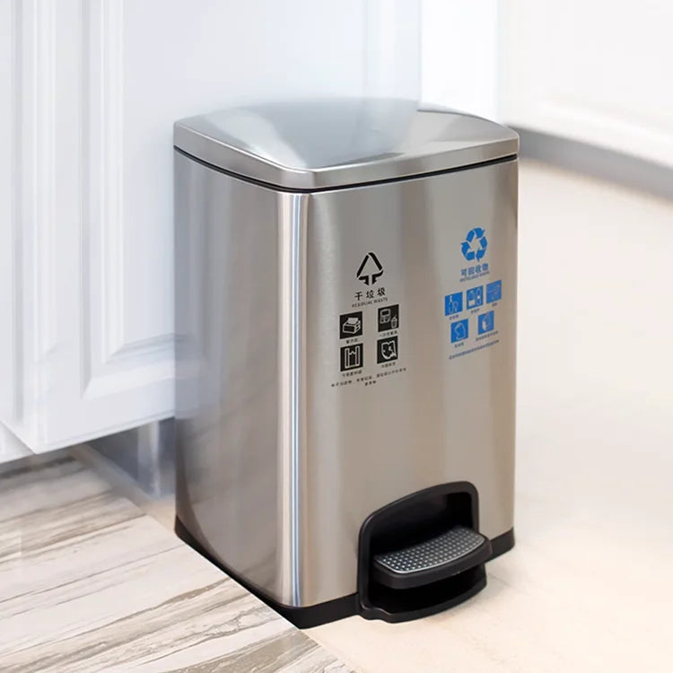 China Factory Wholesale Indoor Stainless Steel Standing Garbage Classification Dustbin for Kitchen Office Hotel Waste Management