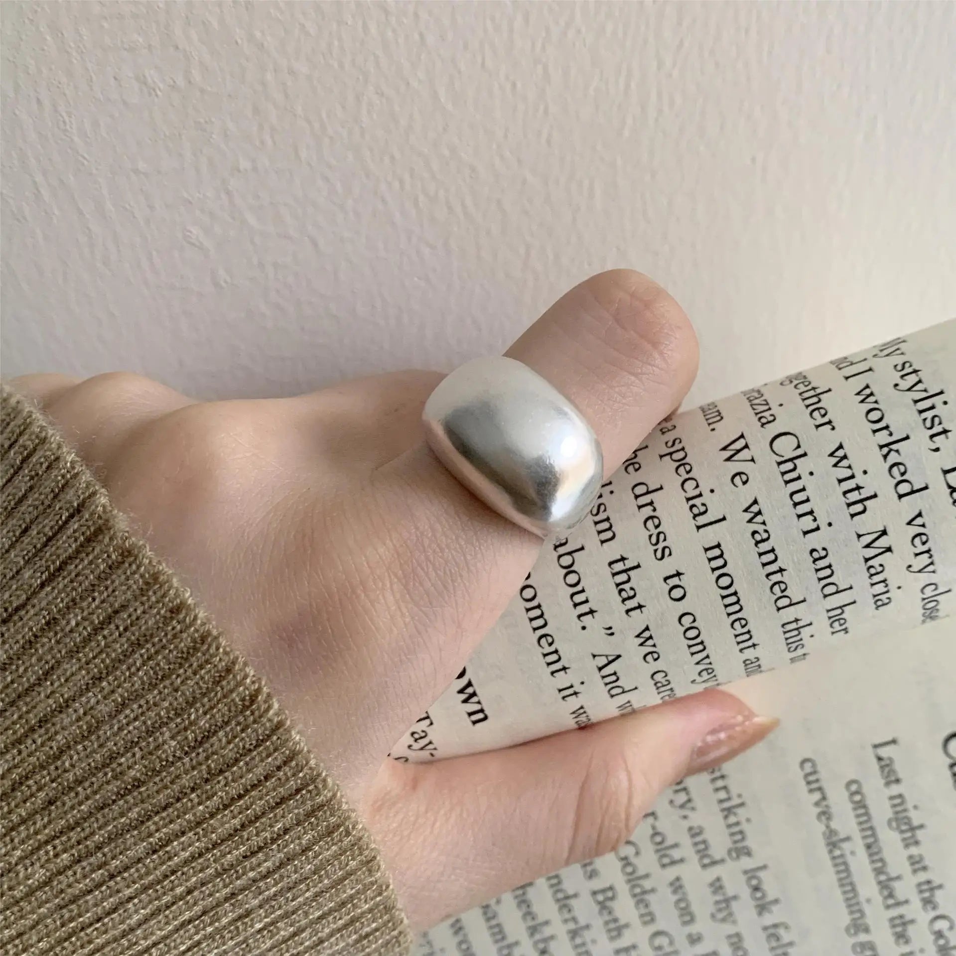Chunky Open Ring 925 Sterling Silver Geometric Matte Ring Luxury Minimalist Statement Ring for Women