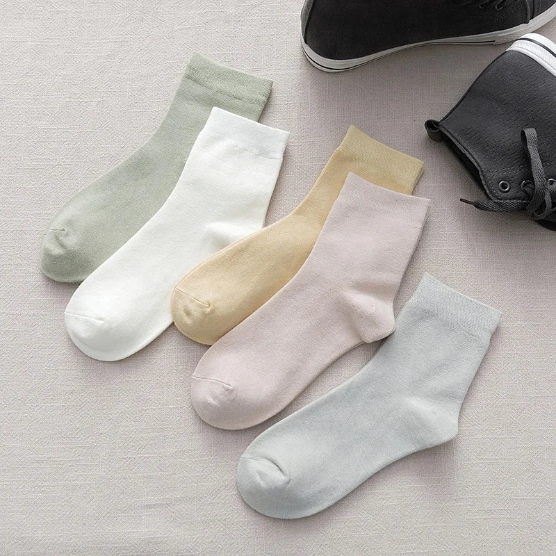 Wholesale Pastel Colors Basic Socks Ladies Odorless Bamboo Cotton Crew Socks for Women
