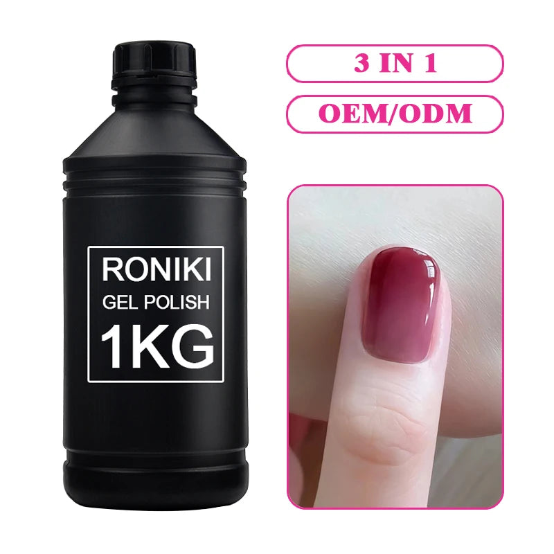 RONIKI 3 in 1 One Step Gel 1 KG Raw Material Custom Private Label Oem Hema Free Color Soak off Gel Polish UV Gel Nail Polish