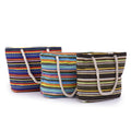 Women's Casual Canvas Tote Shoulder Bag Wholesale Summer Top Handle Beach Stripe Zipper Closure Beach Handbag