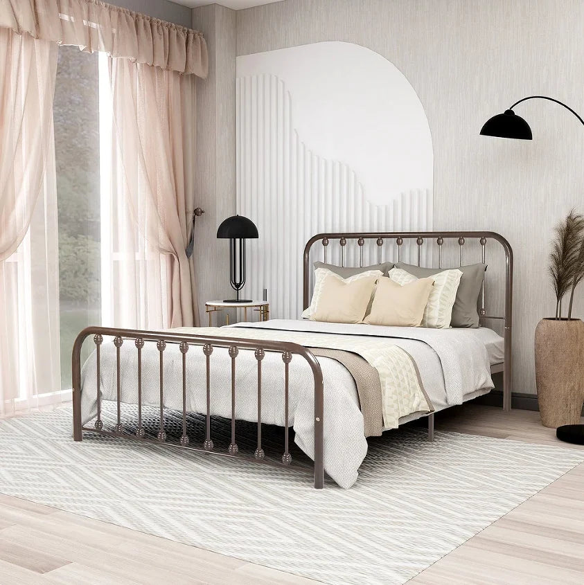 Sturdy Full-over Queen Modern Durable Metal Platform Bed Frame with Headboard for Hotel & Apartment Use