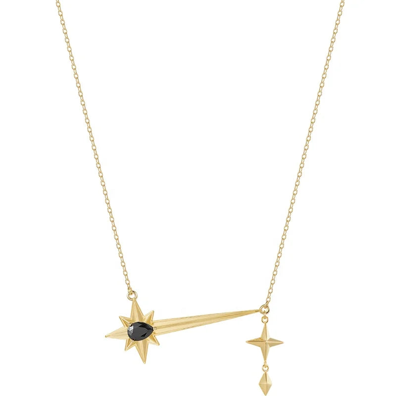 Original Design 18K Gold Plated Brass Jewelry New in Black Zircon Irregular Octagon Pendant for Women Party Necklace P223363