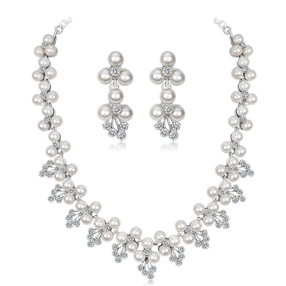 Pearl Rhinestone Custom Crystal Pearl Wedding Necklaces Earring Fashion Fine Jewelry Bridal Necklace Sets for Women