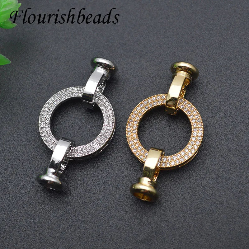 Wholesale Silver Gold Plated CZ Paved Big Size CZ Paved Round Clasp  for Jewelry Making