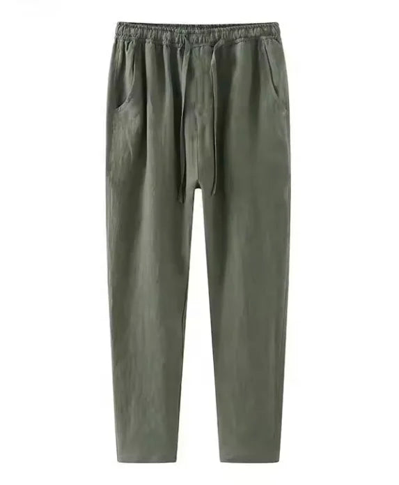 New Trending Custom Logo Men's Elastic Waist Plain Cotton Linen Breathable Casual Summer Soft Drawstring Pants