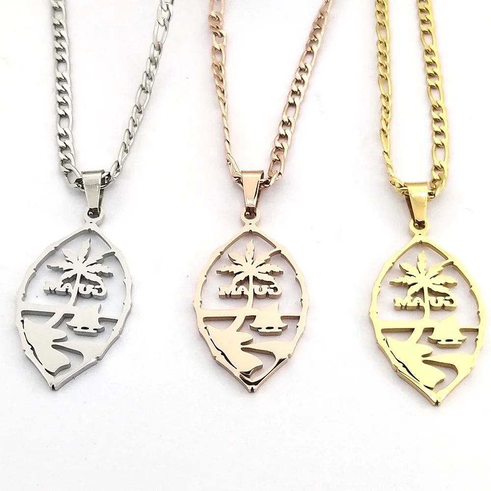 Joyas Guam Hawaii Pendant Necklace Stainless Steel Jewelry Gold Plated Coconut Tree Necklaces Bijoux Acier Inoxydable Collier