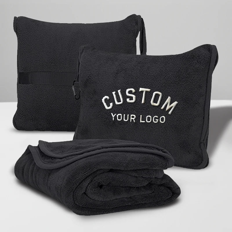 Wholesale Custom Logo Throw Bag Pillowcase Traveling Airplane Skin Friendly Flannel Fleece Pillow Set 2 in 1 Pillow Blanket