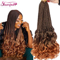For Ombre Brown Synthetic French Curl Crochet Braids Goddess Box Braids with Loose Wavy Ends Synthetic Bouncy Hair