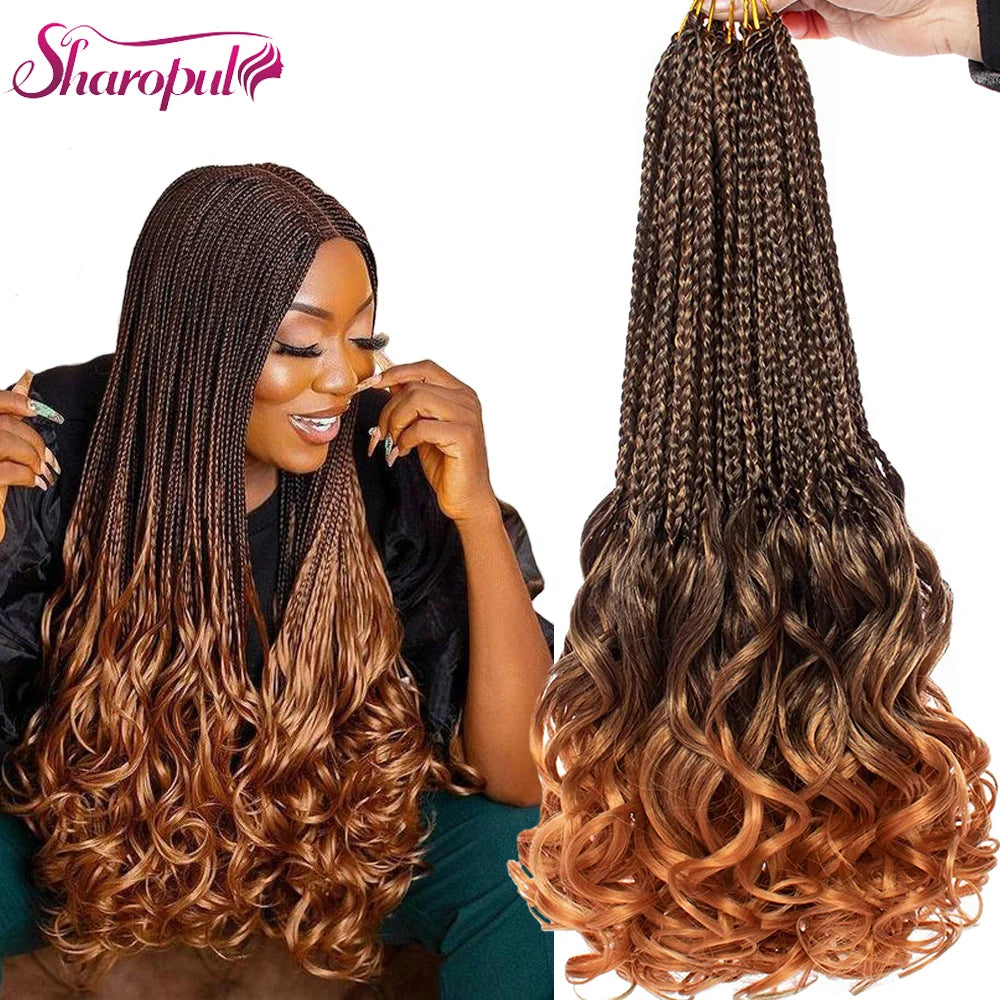 For Ombre Brown Synthetic French Curl Crochet Braids Goddess Box Braids with Loose Wavy Ends Synthetic Bouncy Hair