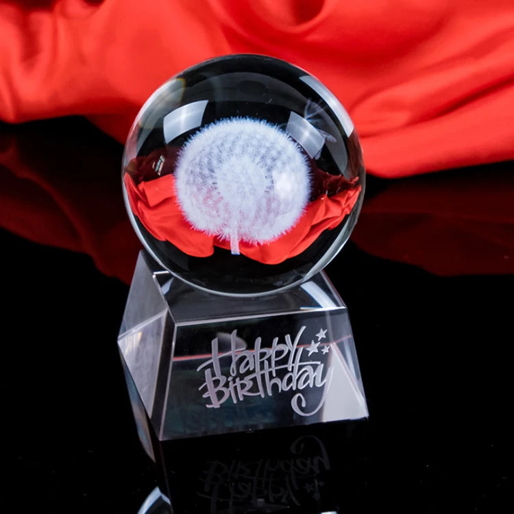 Wholesale Custom Handmade Laser Carved Transparent K9 Crystal Glass Ball Decoration with 3D Logo and Clear Base in Gift Box