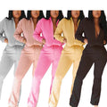 F230597 Women's Clothing Fall 2025 Autumn Two Piece Crop Top Hoodies and Jogger Sets Women Zipper Hoodie Flare Jogger Pants Set