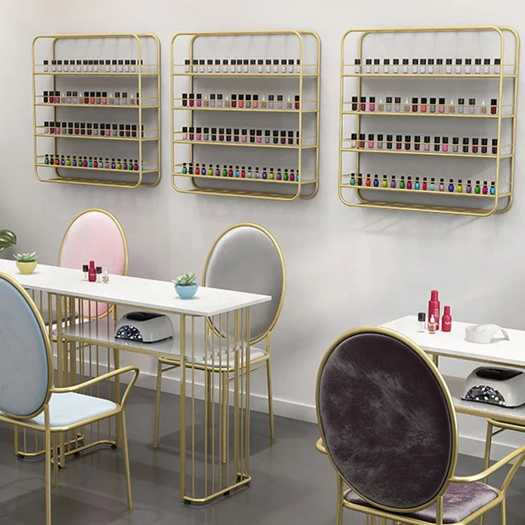 Customized Gold Luxury Wall Mounted Nail Polish Display Rack Nail Salon Store Furniture